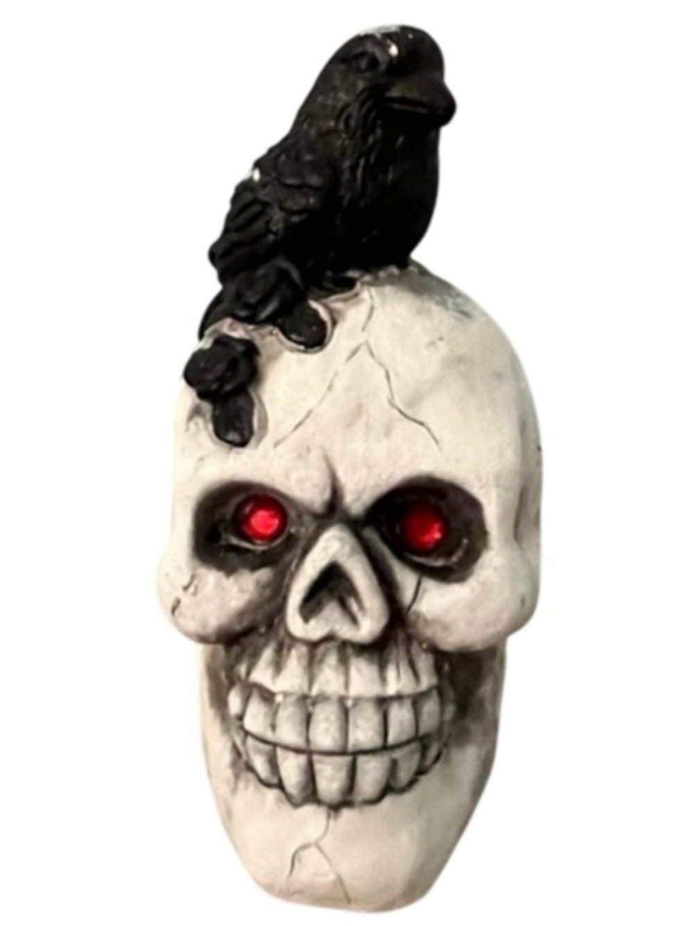 Gothic Crow Skull Figurine Red Eyes Black Roses Halloween Raven Decor NEW